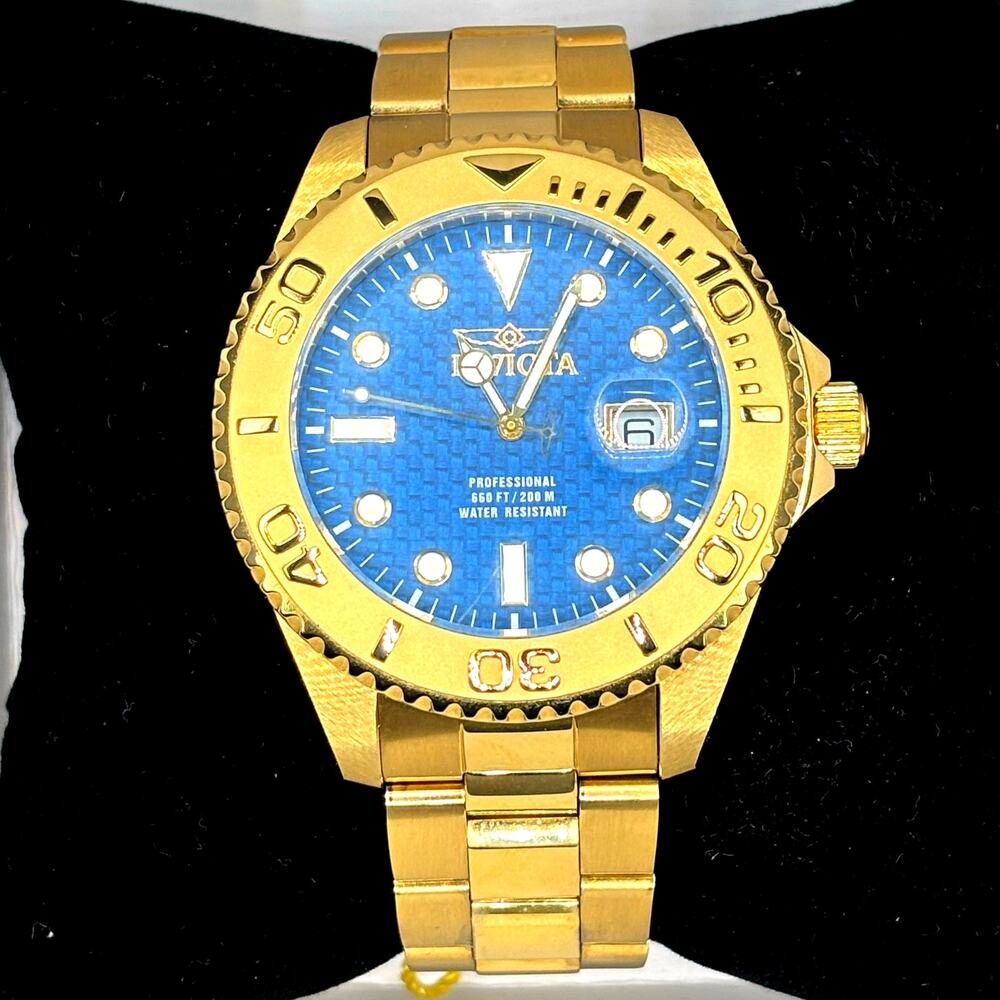 Invicta Pro Diver 15193 Gold Tone Blue Dial 47mm Men’s Dive Style Watch NIBWT
